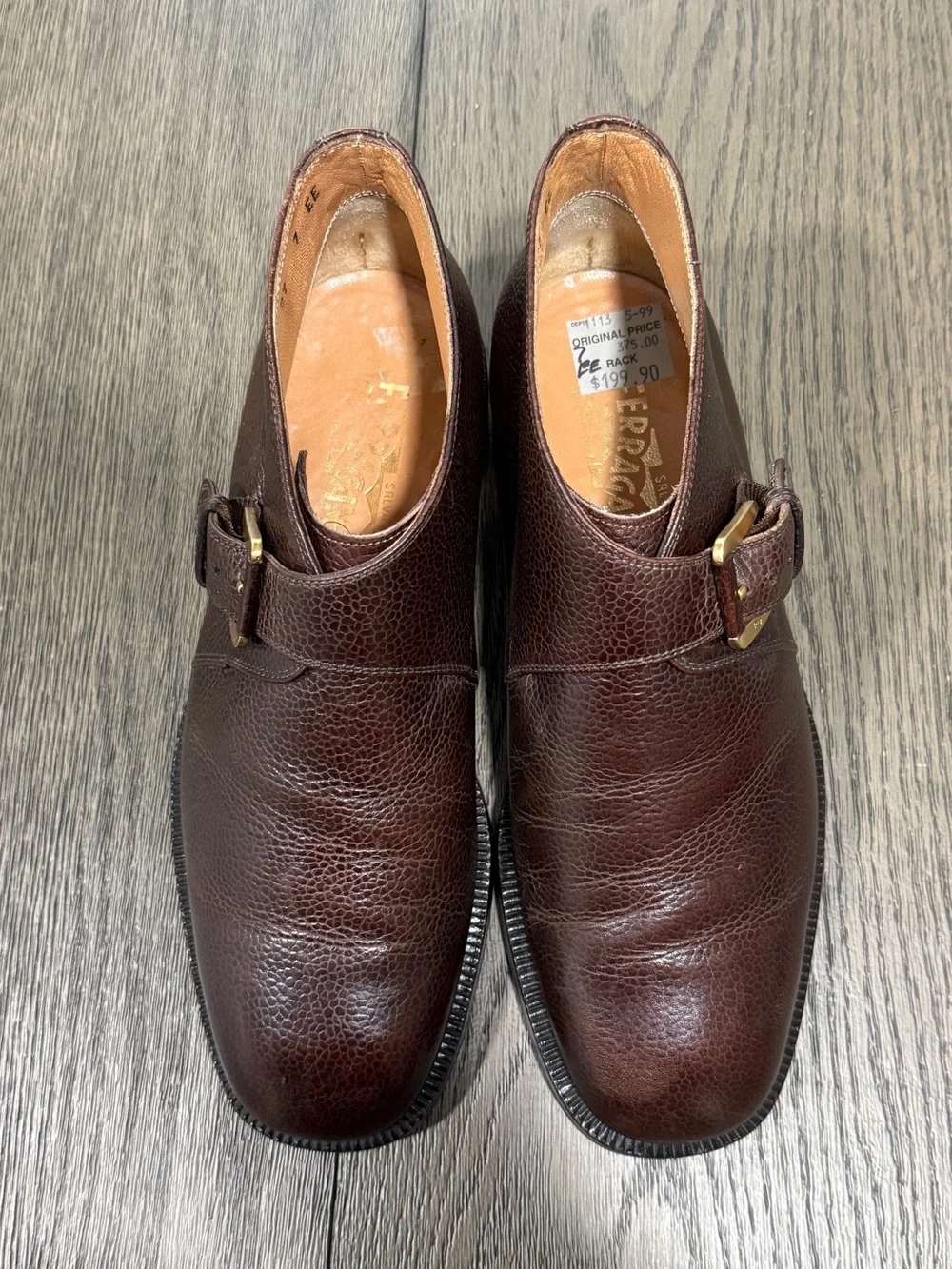 Salvatore Ferragamo Dark Brown Genuine Leather Single Monk Strap Oxfords